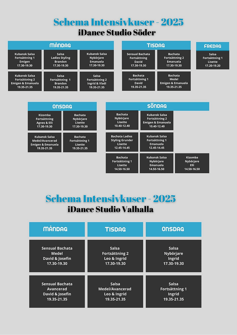 Schema Intensivkurser Vårtermin 3 - 2025